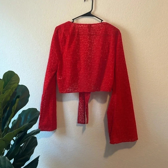 Red Bell sleeve tie crop top XXL Wild Fable - Picture 6 of 7